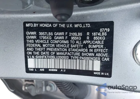 2020 Honda Civic Lx from USA, damaged, VIN SHHFK7H35LU200503